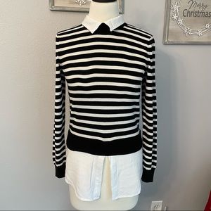 3/$10 Cremieux Striped Faux Collar Sweater